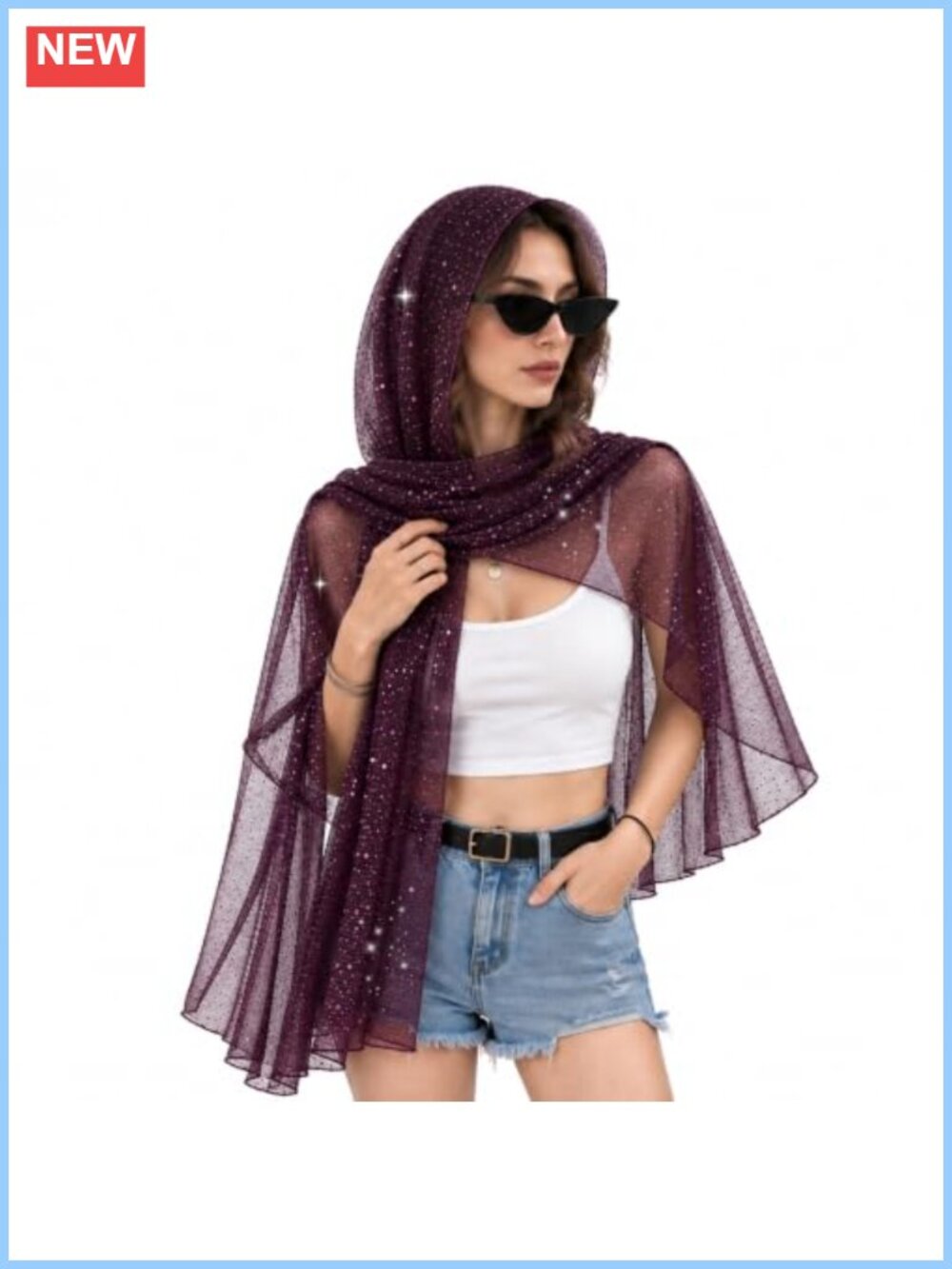 Sheer Sequin Scarf Shawl Wrap for Women Rave Head Scarf Cover-Up